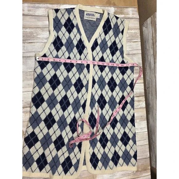 Amana Woolen Mills Blue Argyle Sweater Vest and Cardigan Set Mens Large Vintage